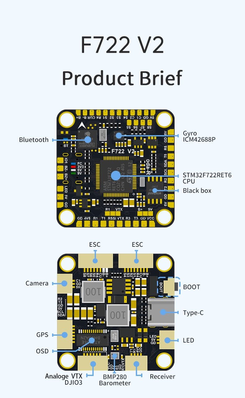 D-F722 V2 Flight Controller X8 ICM42688P&BMP280 30.5mm for Racing Drone ...